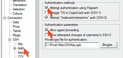 Agent forwarding Einstellungen PuTTY