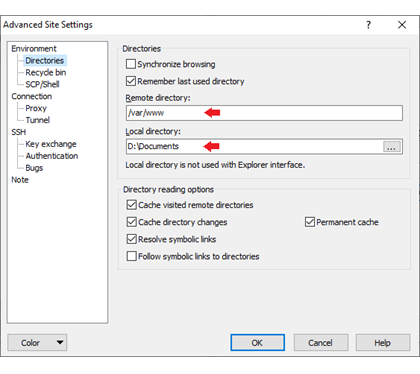WinSCP SCP Directory Einstellungen