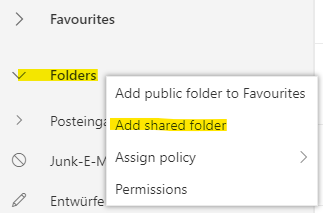 Dialog zum Öffnen eines freigegebenen Postfachs.