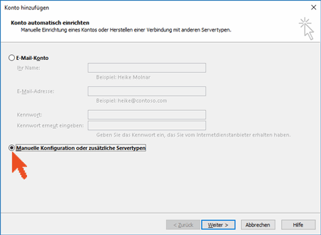 Manuelle Konfiguration auswählen