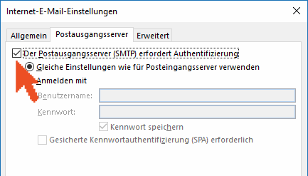 Postausgangsserver Einstellungen