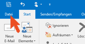 Den Reiter Datei aus Outlook 2016 wählen