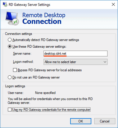 RD Gateway Server angeben