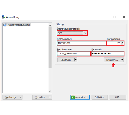 WinSCP Session Einstellungen